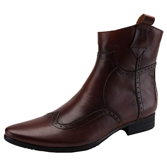 Santimon Men's Cowboy Boots Leather Wingtip Western Chelsea with Zipper