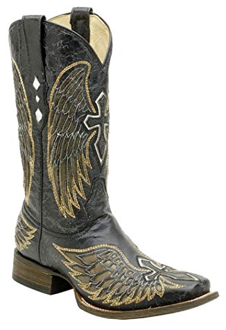 Mens Square Toe Corral Wing and Cross Inlay Boot