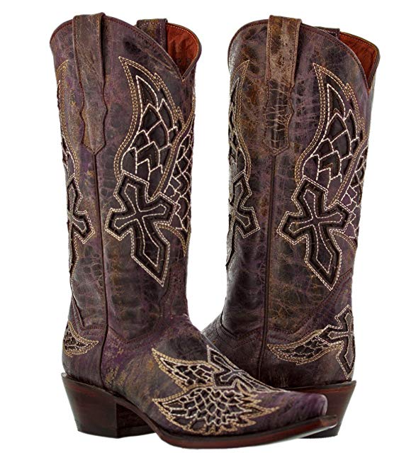 Cowboy Professional - Women's Wings & Cross Leather Cowboy Boot
