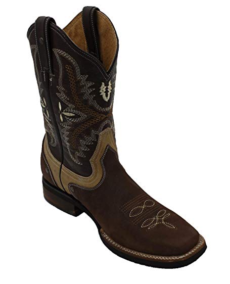 Men Genuine Cowhide Leather Square Toe Western Cowboy Boots