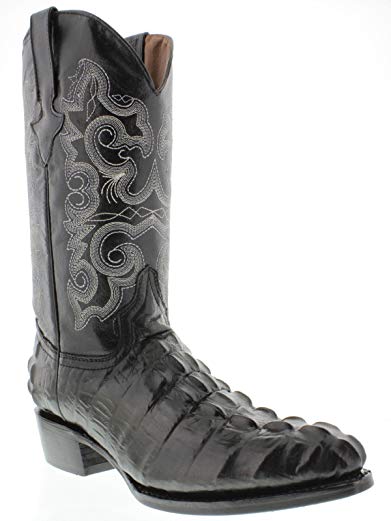 Hand Made Men's Crocodile Alligator Tail Cut Leather Cowboy Western Round Boots Black