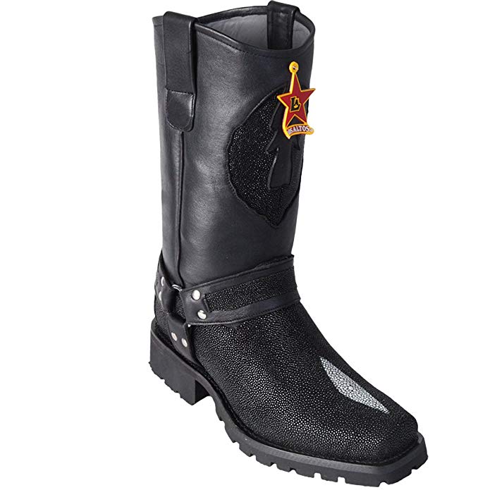 Original Black Single Pearl StingRay Leather Biker Toe Boot