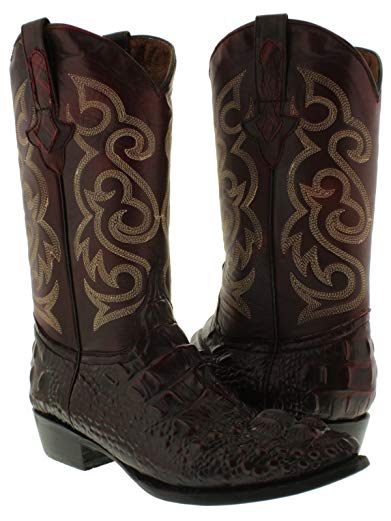 El Presidente - Men's Cherry Crocodile Hornback Print Leather Cowboy Boots J Toe