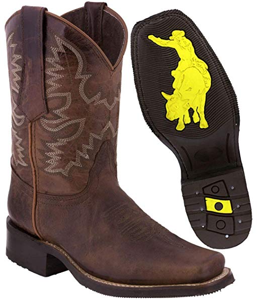 Texas Legacy - Men's Leather Western Cowboy Boots Rubber Sole Square Toe