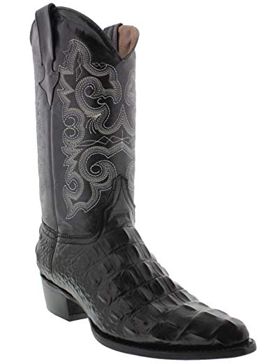 Hand Made Men's Crocodile Alligator Back Leather Cowboy Western J Toe Boots Black