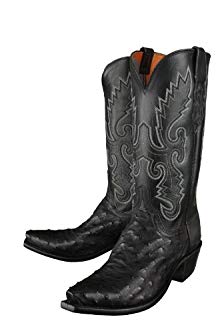 Lucchese 1883 Men's Cowboy Boots N1063.54 Ostrich Black BurnPin/Black Burn