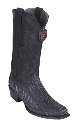 Genuine OSTRICH LEG FADED BLACK SQUARE Toe Los Altos Men's Western Cowboy Boot 580574