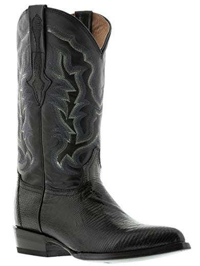 El Presidente - Men's Black Genuine Lizard Skin Leather Cowboy Boots J Toe.