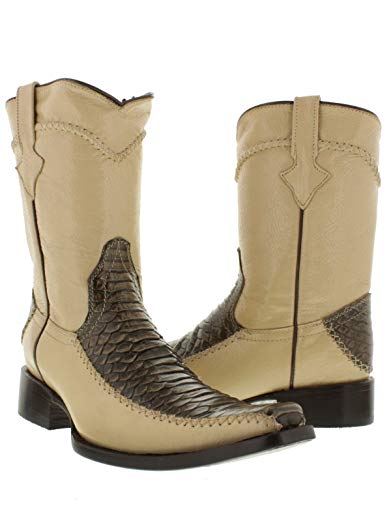 El Presidente - Men's Python Snake Leather Cowboy Low Zipper Dress Boots