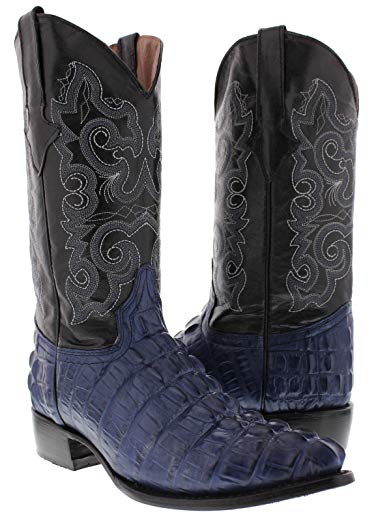 Texas Legacy - Men's Blue Crocodile Tail Print Leather Cowboy Boots J Toe