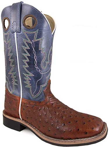 Smoky Mountain Women's Cheyenne Pull On Square Toe Distressed Cognac/Navy Crackle Boots