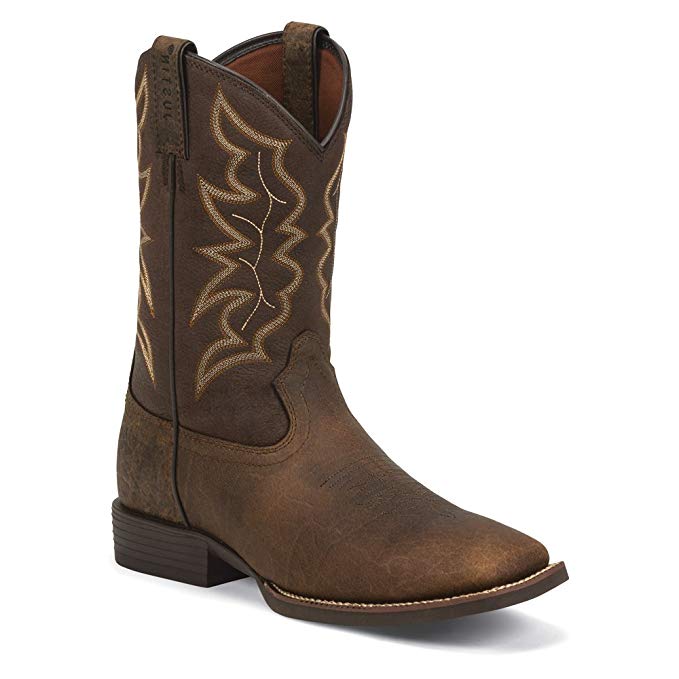 Justin Mens Stampede Sq Toe Dark BRN Boots