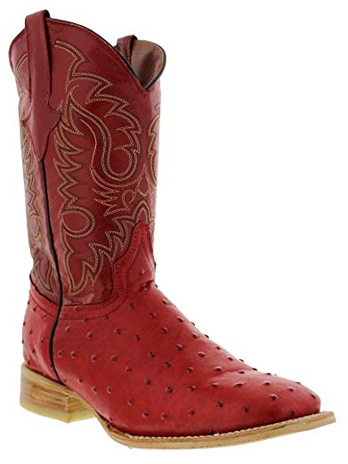 Texas Legacy - Men's Ostrich Quill Design Leather Cowboy Boots Square Toe