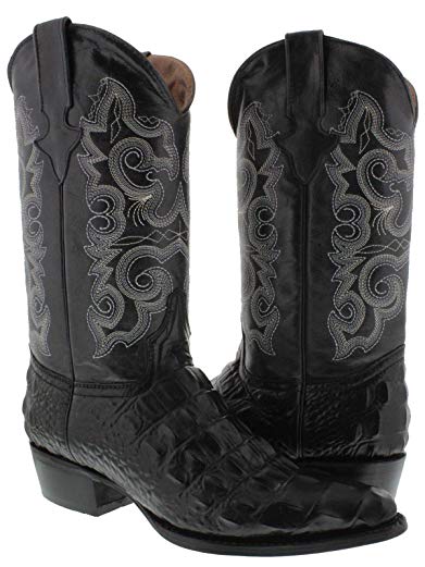 Texas Legacy - Men's Black Crocodile Back Cut Print Leather Cowboy Boots J Toe