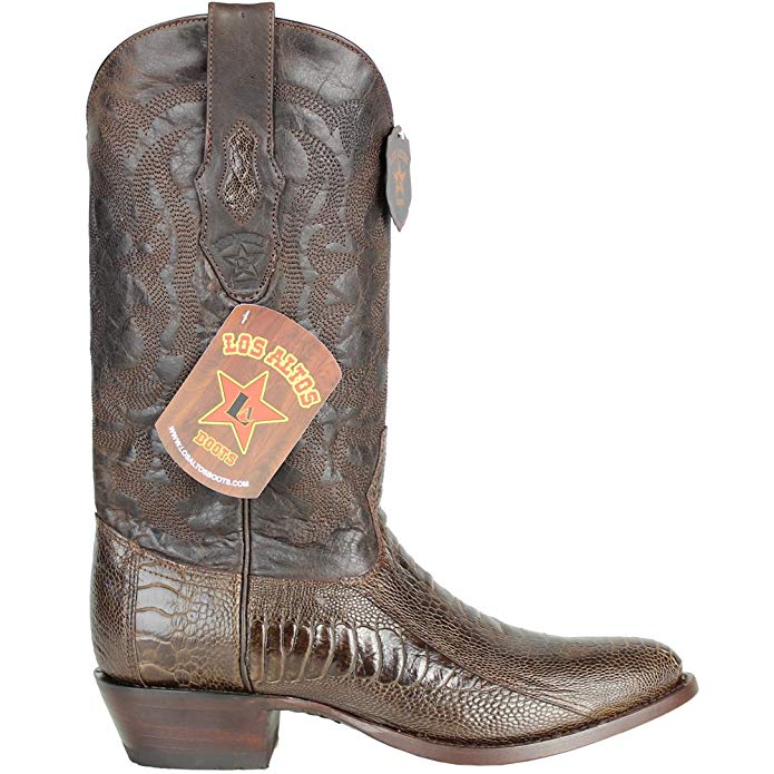 Genuine OSTRICH LEG BROWN Round Toe Los Altos Men's Western Cowboy Boot 650507