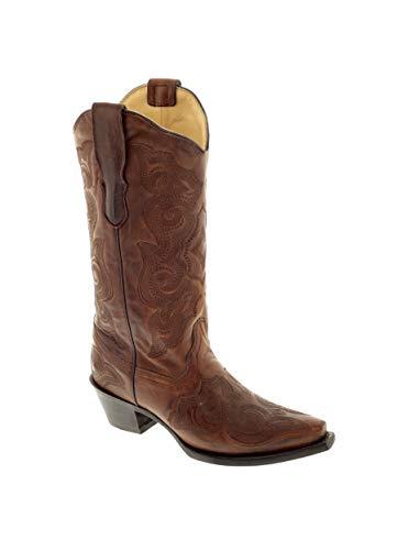 Corral Women's 13-inch Burnished Brown Embroidery Snip Toe Pull-On Cowboy Boots - Sizes 5-12 B