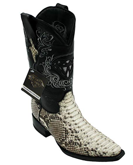 Dona Michi Men's Snip Toe Genuine Python Skin Leather Cowboy Square Toe Western Boots