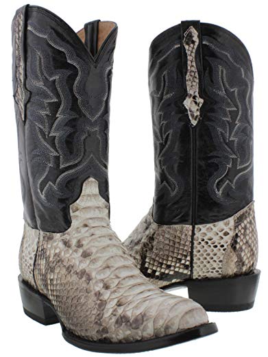 Cowboy Professional - Men's Natural Genuine Python Back Snake Skin Cowboy Boots Round