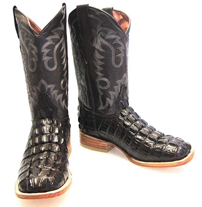 Hand Made Men's Crocodile Alligator Tail Cut Leather Cowboy Western Square Toe Boots Brown