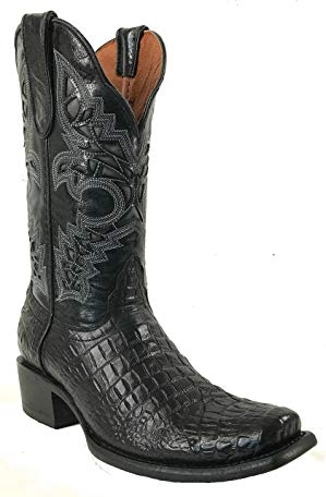 Men's New Durable Leather Crocodile Belly Cowboy Western Rodeo Work Boots Black