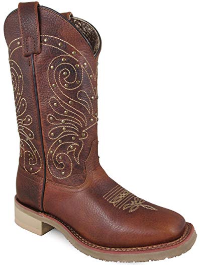 Smoky Mountain Women's Summer Pull On Closure Stitched Studded Design Square Toe Brown Boots