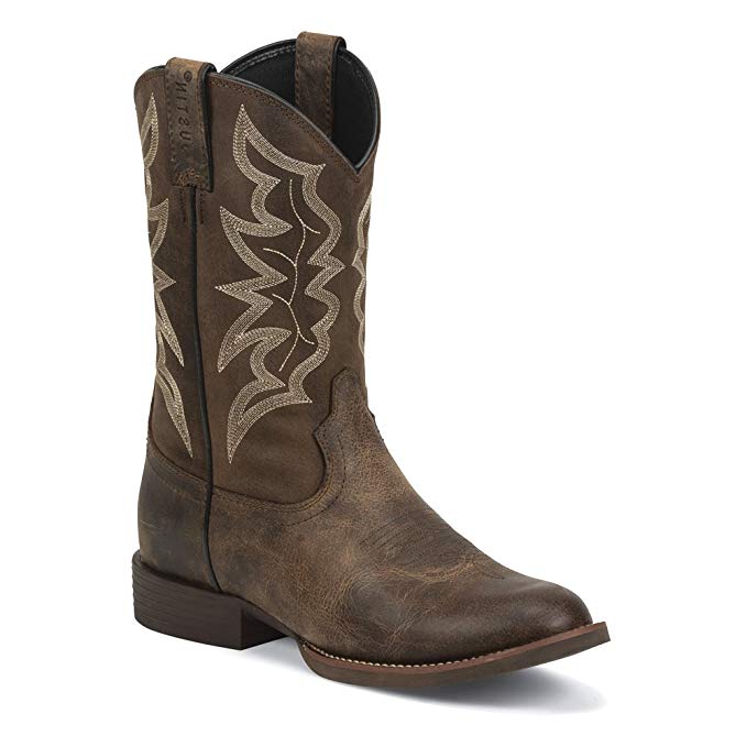 Justin Mens Stampede Round Toe Brown Boots