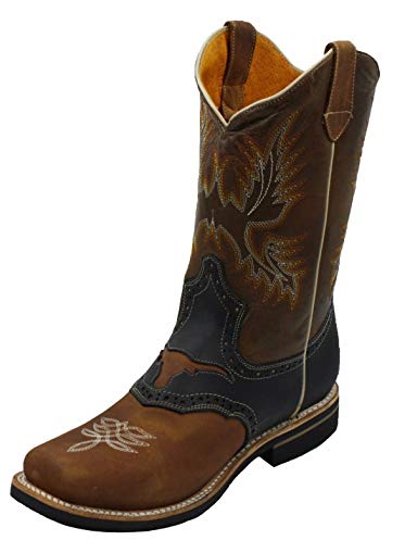 Men Genuine Leather Square Toe decarative Shaft Western Cowboy Boots