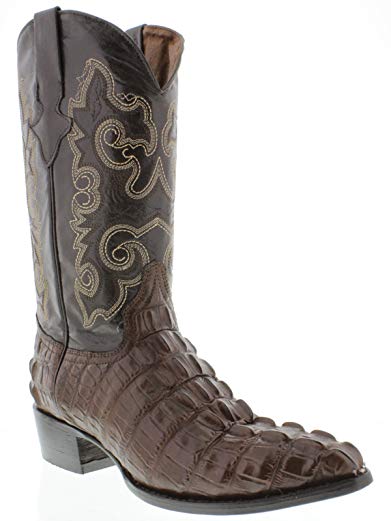Hand Made Men's Crocodile Alligator Tail Cut Leather Cowboy Western Round Boots Brown