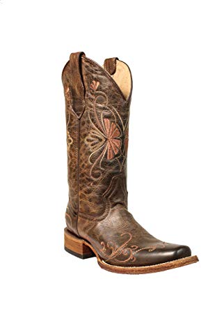 Corral Circle G Women's Shedron Embroidery Square Toe Pull-On Distressed Leather Western Boots - Sizes 5-12 B