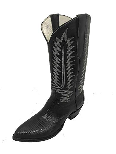 Black Pointed Toe Lizard Cowboy Western Boot