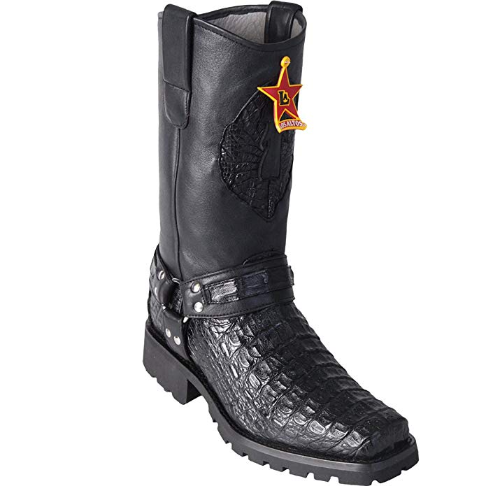 Original Black Smooth Caiman (Gator) Leather Biker Toe Boot